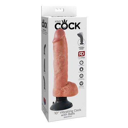 King Cock 10 Vibrating Cock w/Balls - Flesh