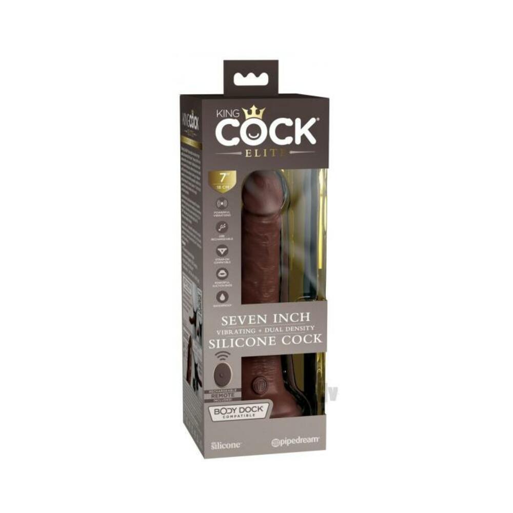 King Cock Elite Vibrating Silicone Dual-density Cock With Remote 7 In. Brown