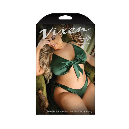 Vixen Only Girl For You Satin Tie-front Top & Matching Panty Emerald Queen