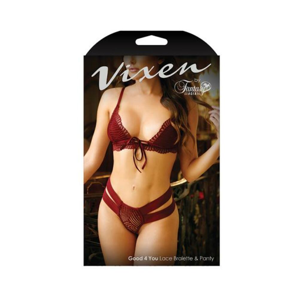 Vixen Good 4 You Lace Triangle Bralette & Matching Panty With Double-strap Waistband Burgundy L/xl