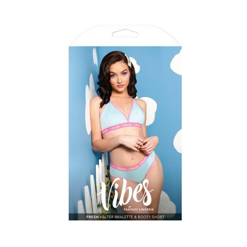 Vibes Fresh Halter Bralette & Booty Short L/xl Light Blue