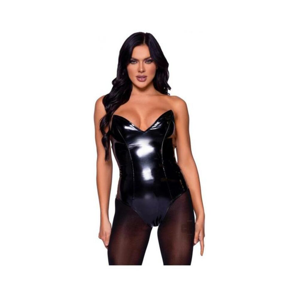 Vinyl Boned Bodysuit Sm Black