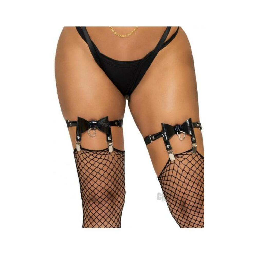 Vegan Leather Thigh Garter Heart Os Blk