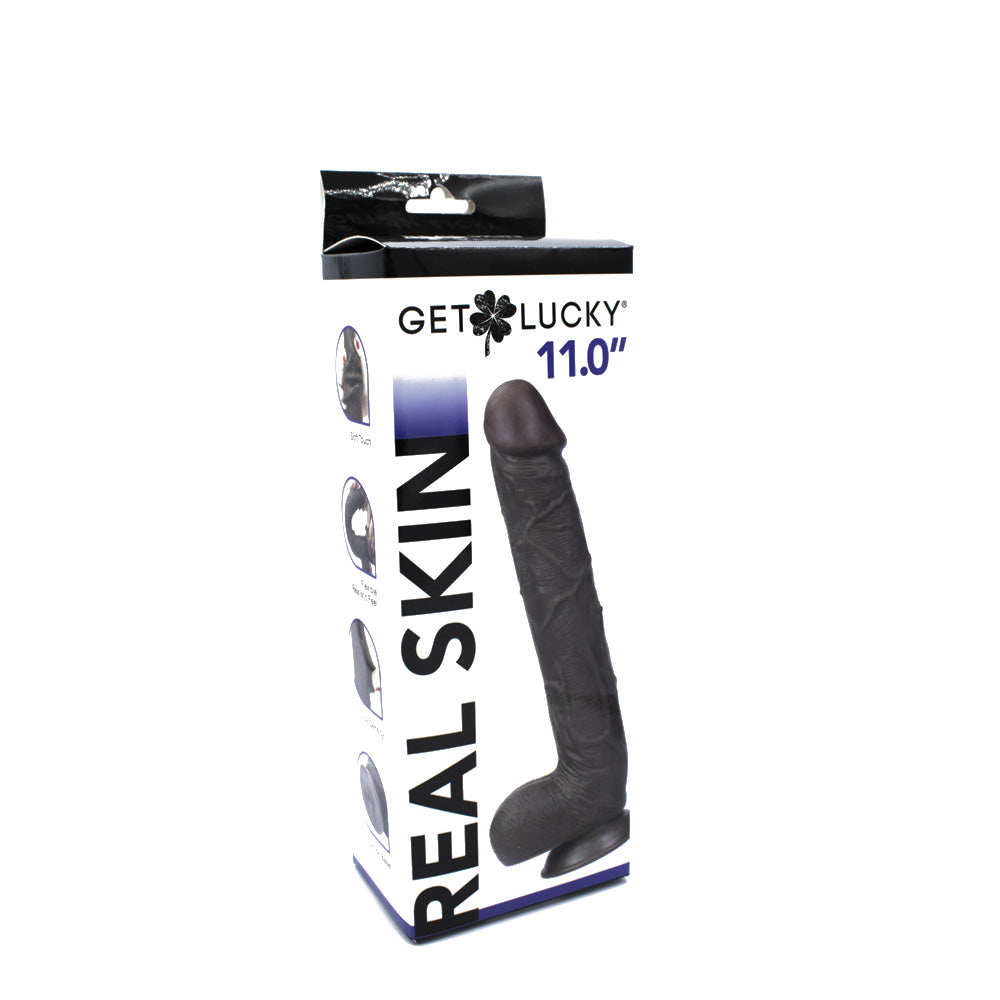 Get Lucky Real Skin 11 Dual Layer Dildo Dark Brown