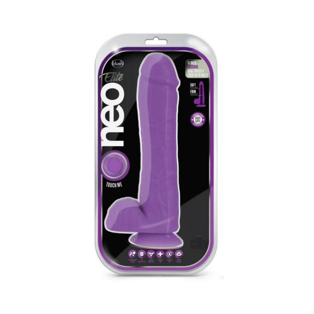 Neo Elite - 11-inch Silicone Dual-density Cock With Balls - Neon Purple