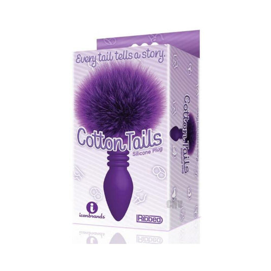 The 9's Cottontails Silicone Bunny Tail Butt Plug Ribbed Purple