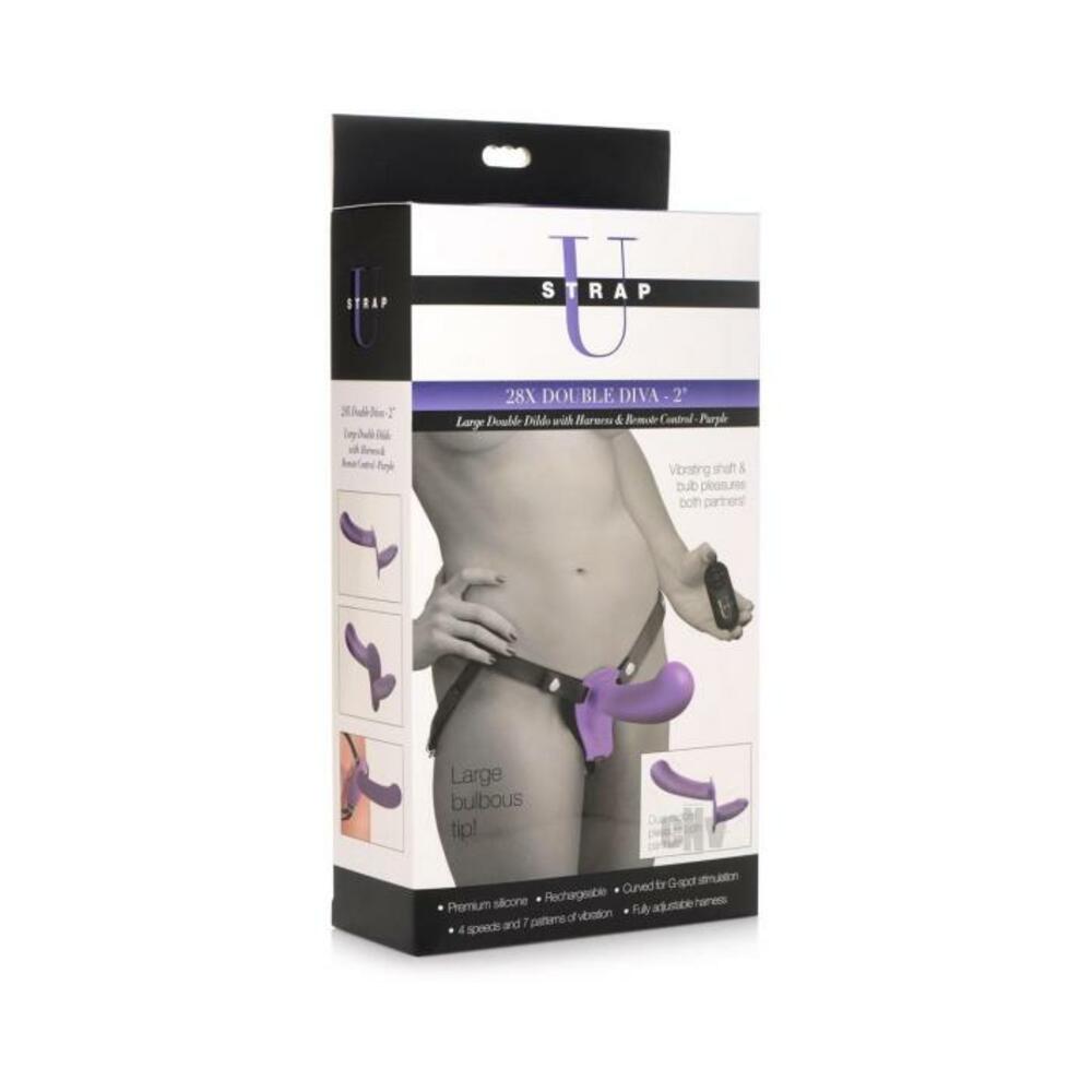Strap U 28x Lg Dbl Dildo Harn/rc Purple