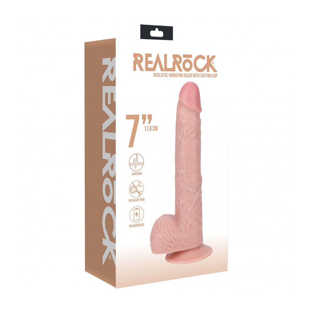 Realrock 7" Vibrating Cock With Balls Regular Straight Flesh