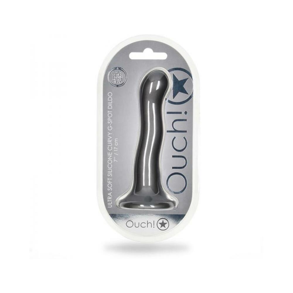 Shots Ouch! Ultra Soft Silicone 7 In. Curvy G-spot Dildo Gunmetal