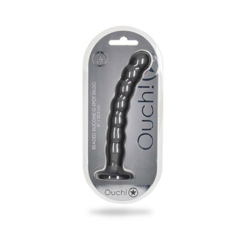 Shots Ouch! Beaded Silicone 8 In. G-spot Dildo Gunmetal
