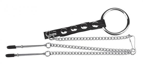 C & B Gear Cock Ring with Nipple Clamps Tweezers
