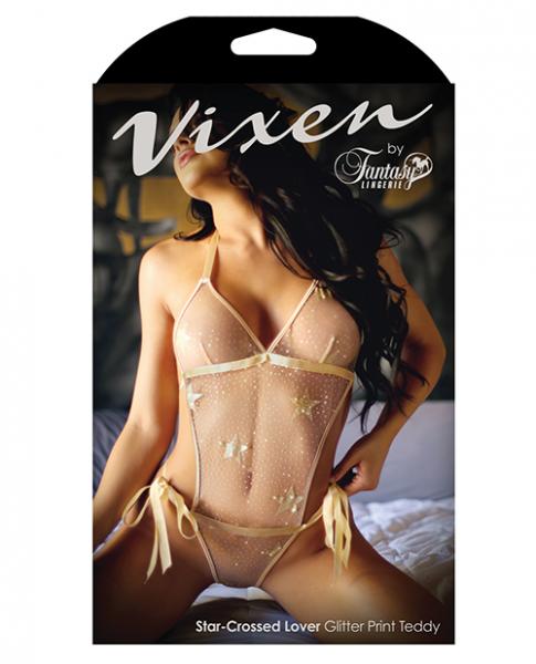 Vixen Glitter Star Print Side Tie Teddy Gold O/S