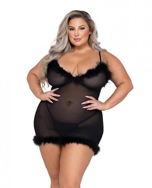 Afterhours Maribou & Mesh Chemise Black 2x