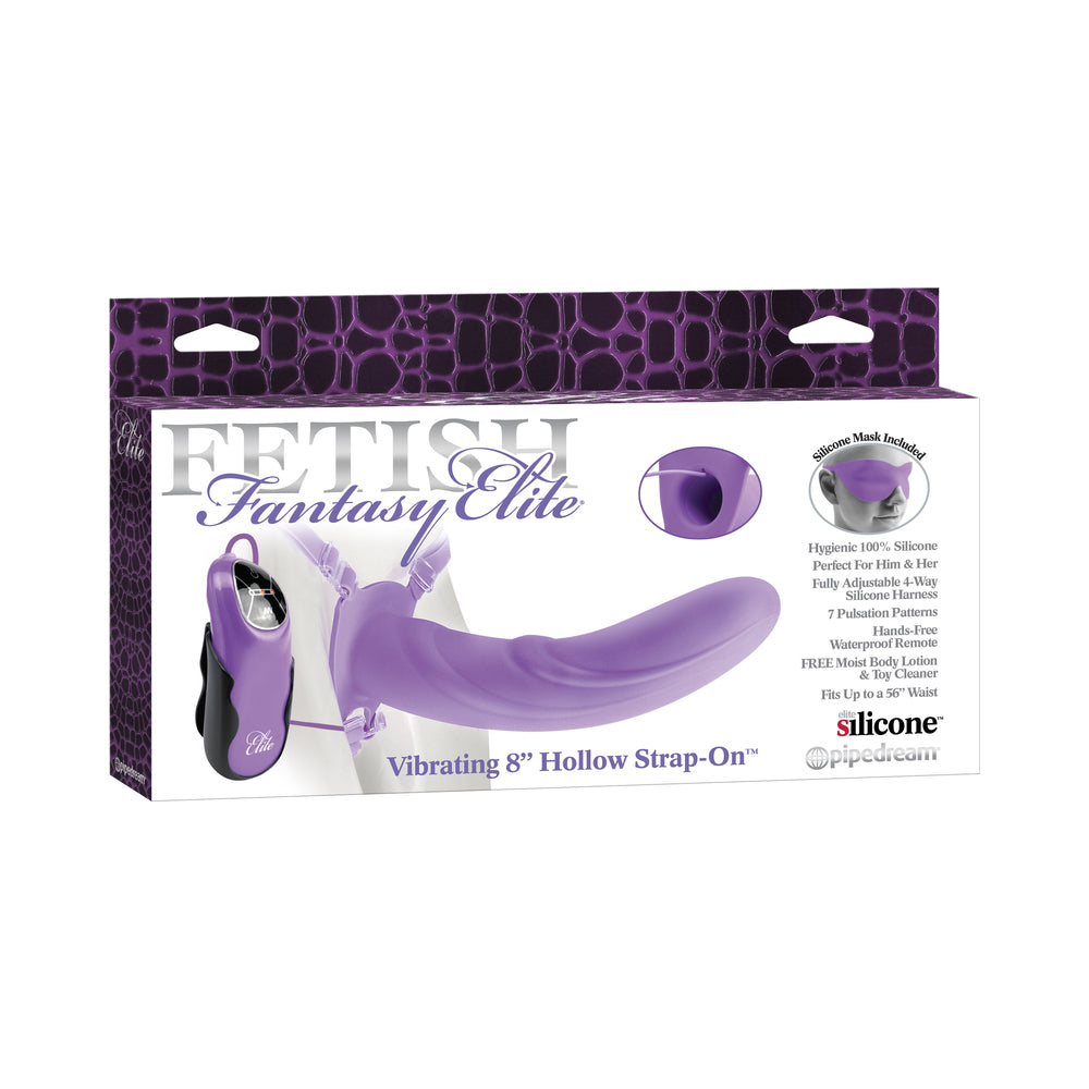 Vibrating 8 Inch Silicone Hollow Strap-on - Purple