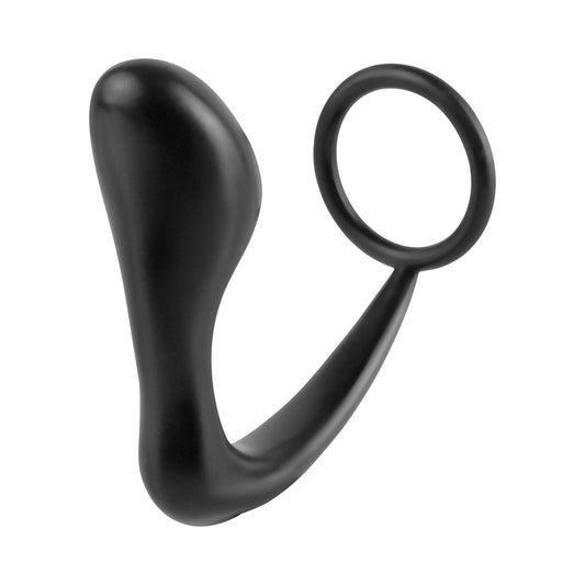 Ass-Gasm Silicone Cockring Plug - Black