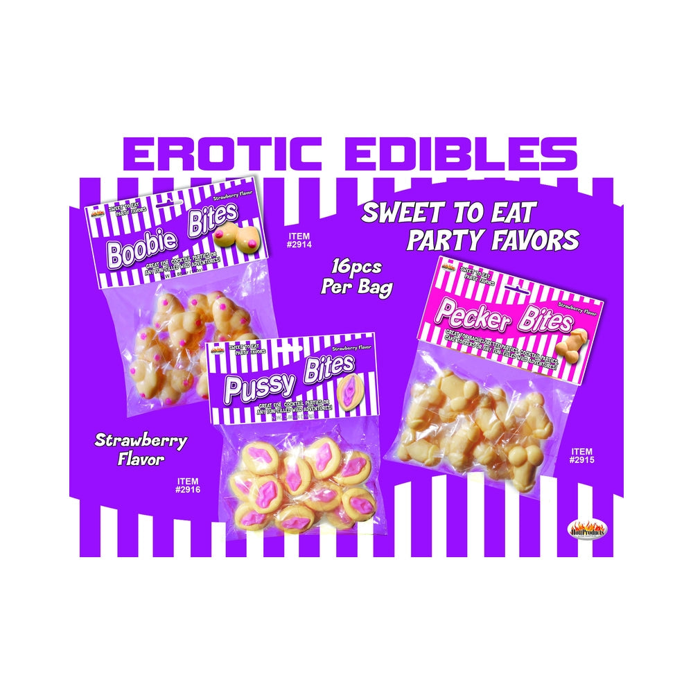 Pecker Bites Strawberry Candy 16 Pieces Bag