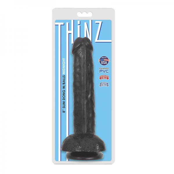 Thinz 8 Inch Slim Dildo With Balls - Black