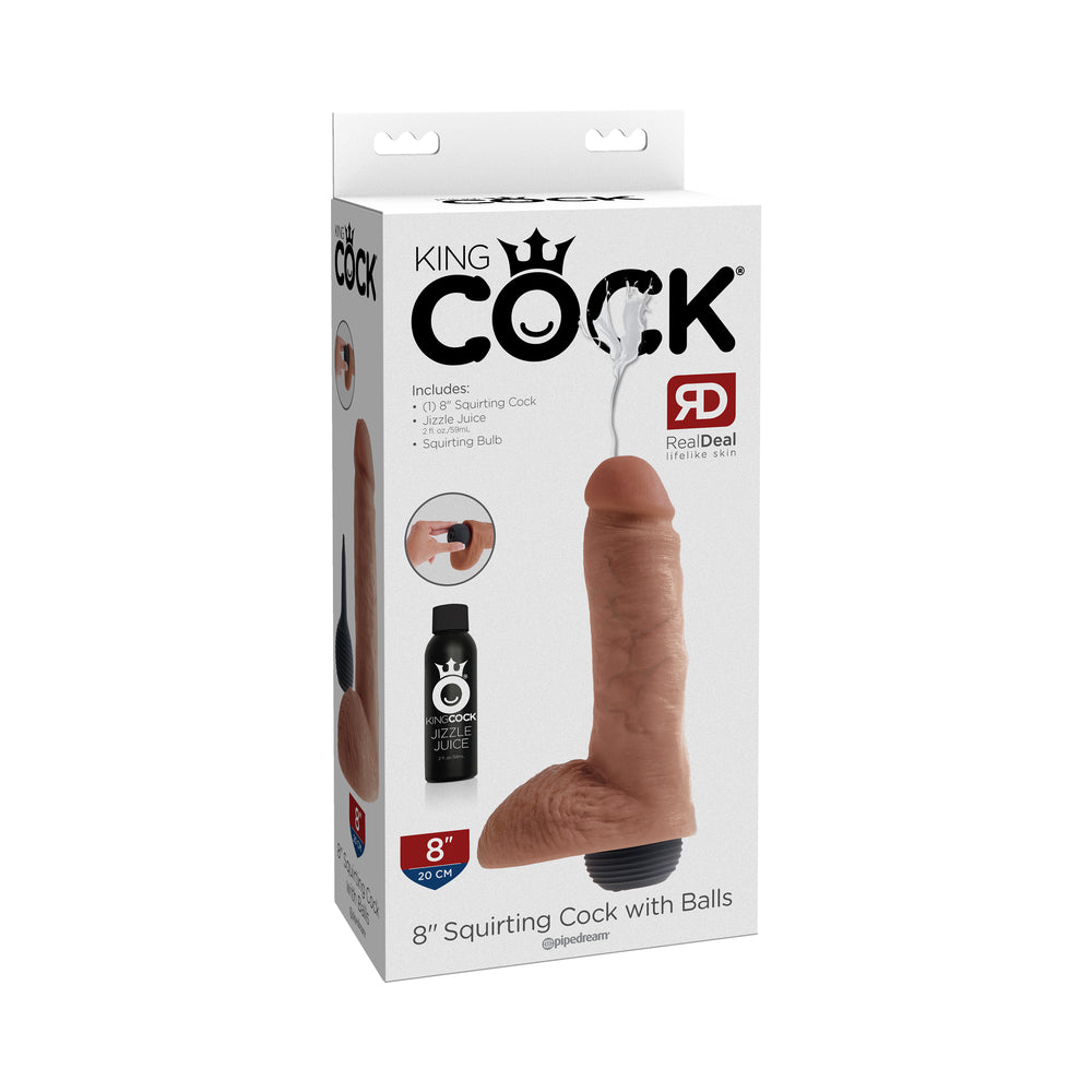 King Cock 8in Squirting Cock With Balls Tan