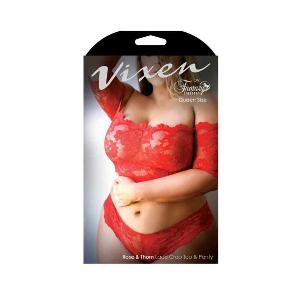 Vixen Rose & Thorn Lace Crop Top & Matching Panty Red Queen