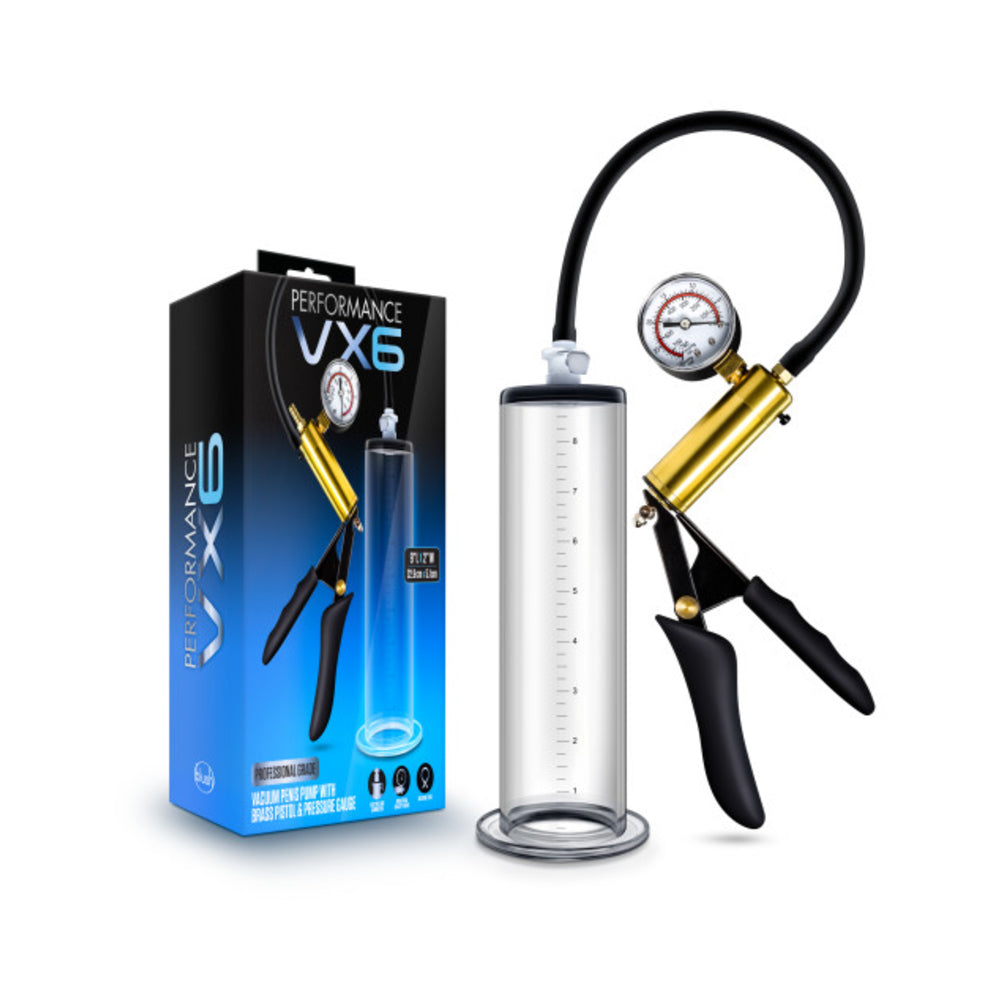 Performance - Vx6 Vacuum Penis Pump With Brass Pistol & Pressure Gauge - Clear