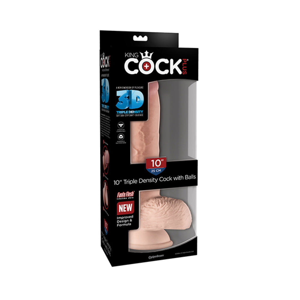 King Cock Triple Density 10 inches Fat Dildo with Balls Beige