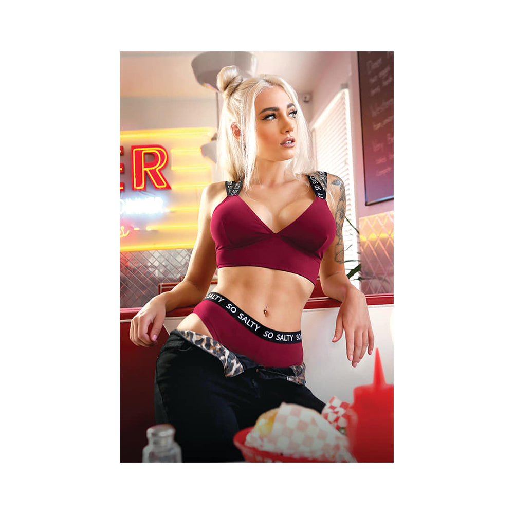 Vibes So Salty Long Line Bralette And Cheeky Panty Set L/xl Berry Bliss