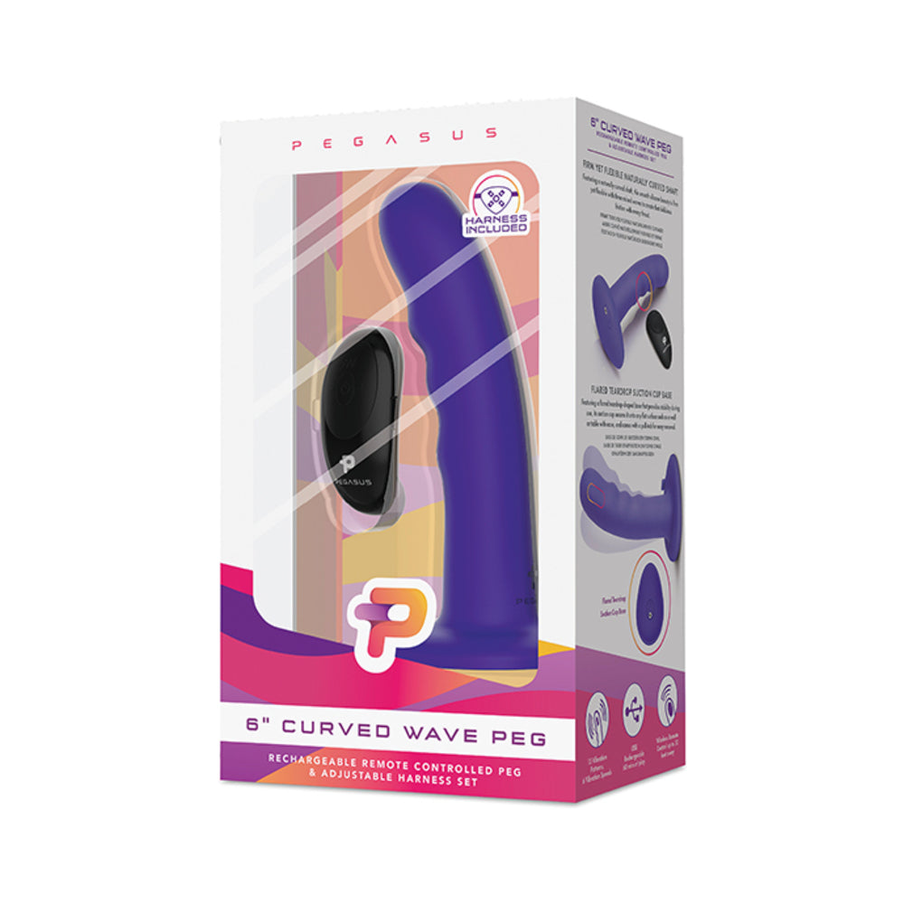 Pegasus 6" Wireless Remote Control Curved Wave Peg With Harness Purple