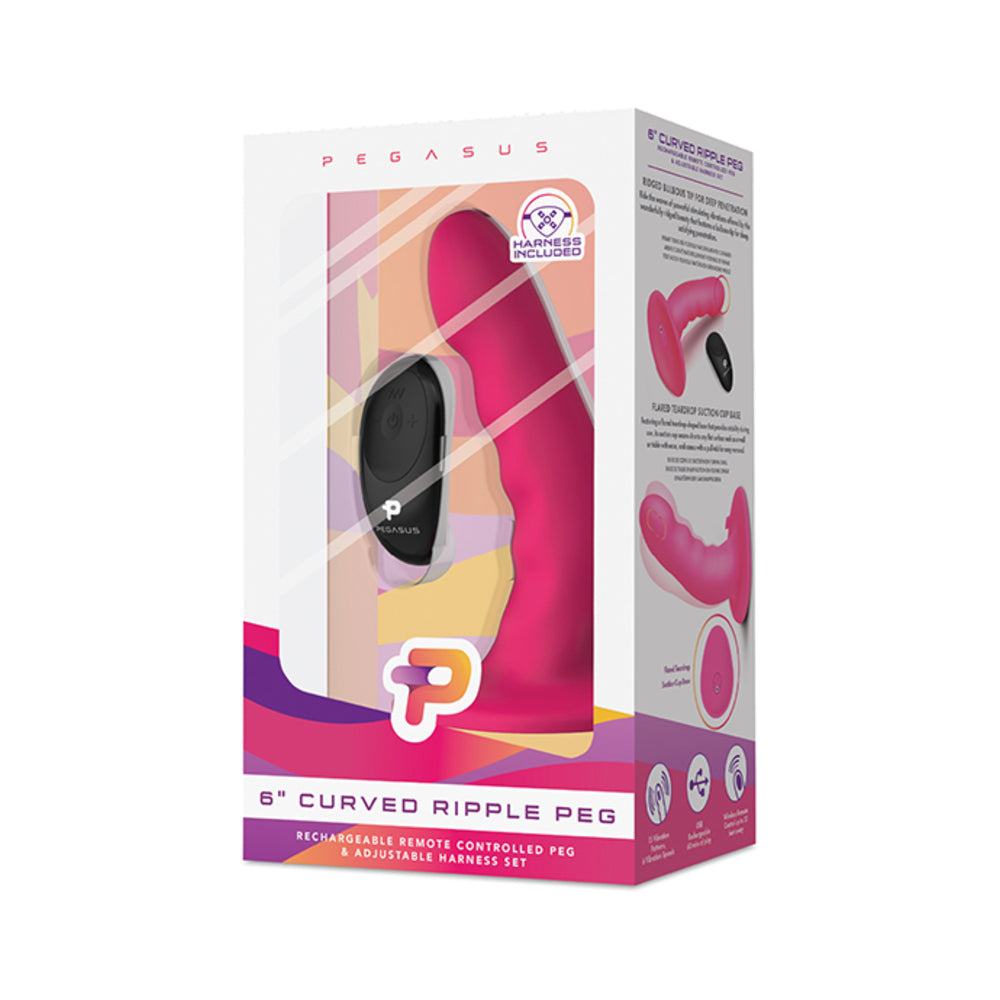 Pegasus 6" Wireless Remote Control Curved Ripple Peg With Harness Pink