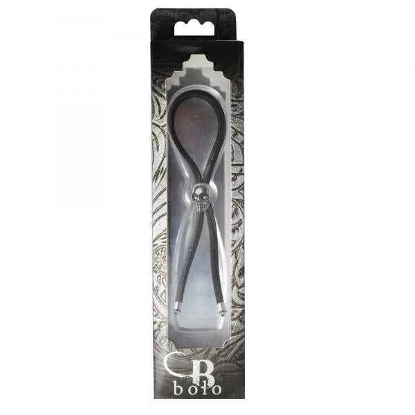 C-ring Lasso Silver Skull Bead Leather Strap Black
