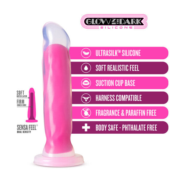 Neo Elite - Glow-in-the-dark Marquee - 8-inch Silicone Dual-density Dildo - Neon Pink