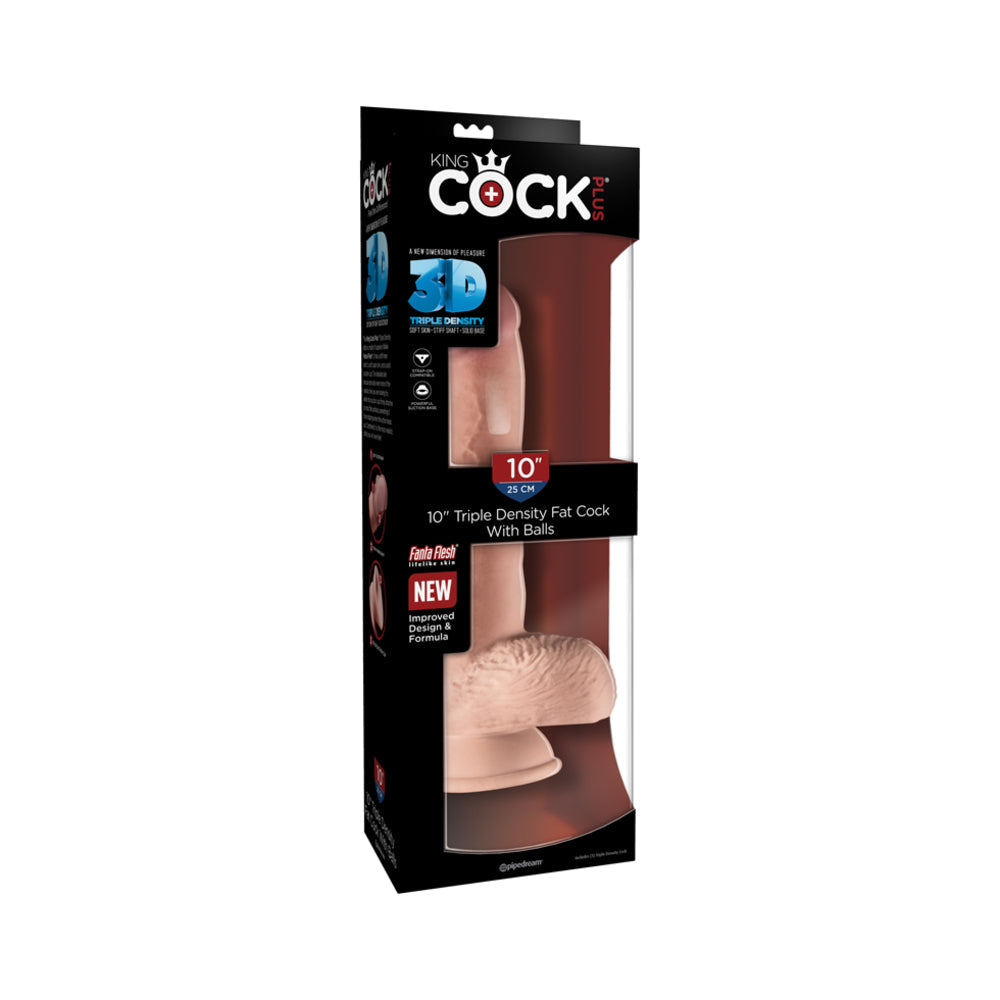 King Cock Triple Density 10 inches Fat Dildo with Balls Beige