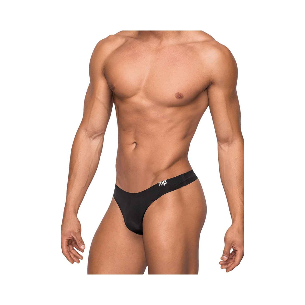 Male Power Seamless Sleek Sleek Thong W/sheer Pouch Black Lx