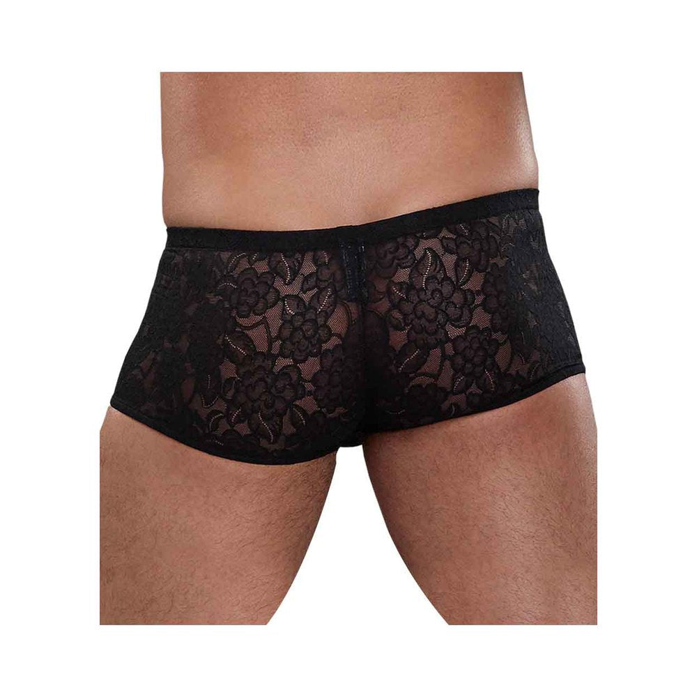 Male Power Stretch Lace Mini Shorts Black Medium