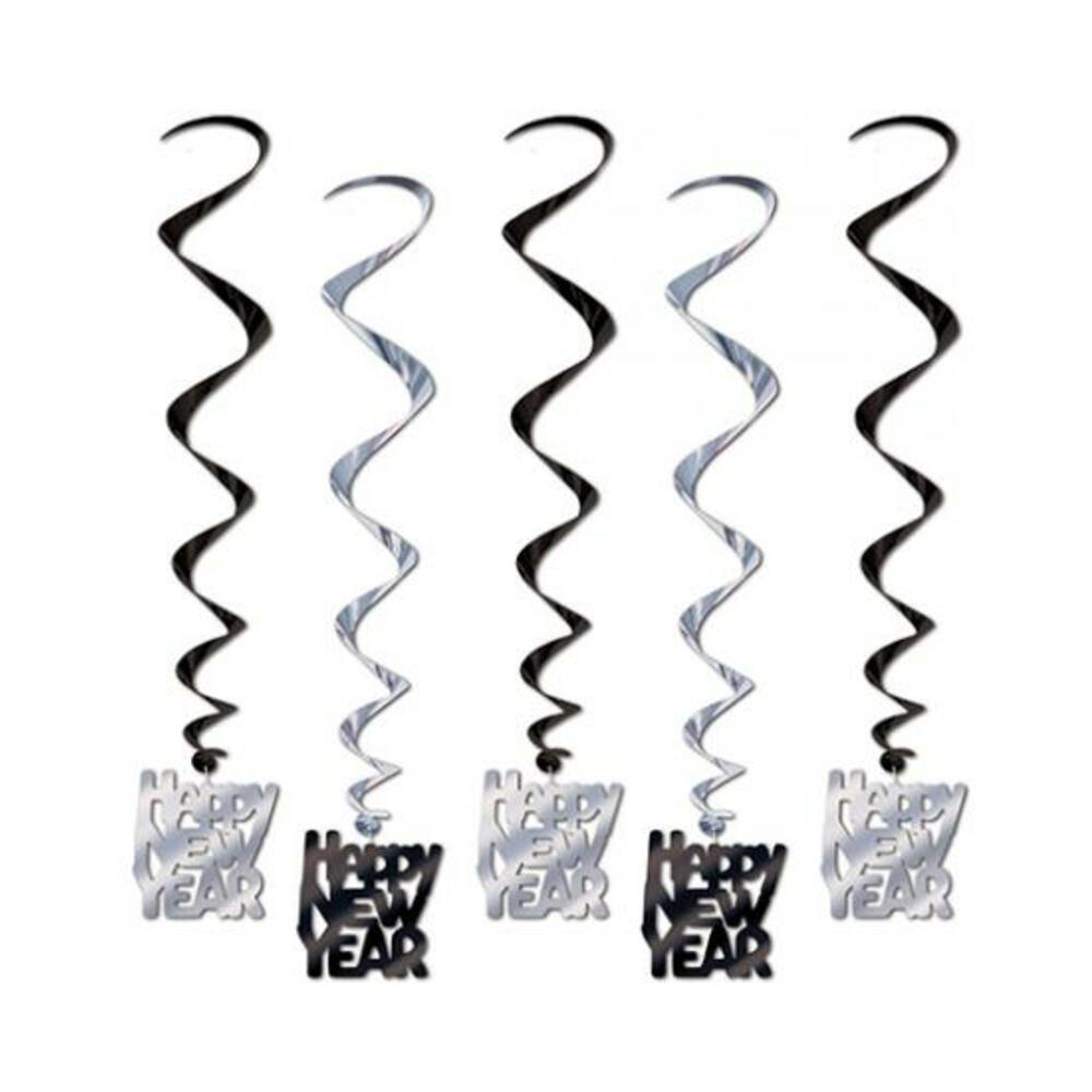 Happy New Year Whirls - Black/silver