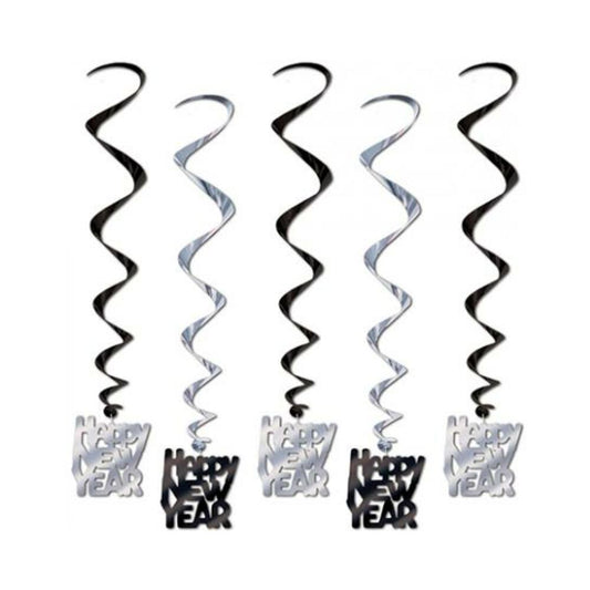Happy New Year Whirls - Black/silver