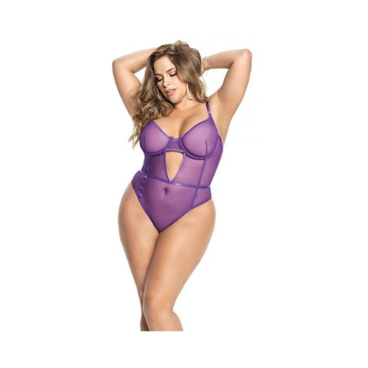 Underwire Sheer Mesh Teddy W/adjustable Straps & Crotch Closure Orchid 1x/2x