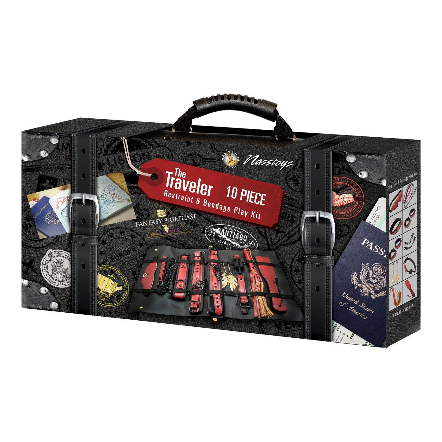 The Traveler Restraint & Bondage Play Kit Red 10 Pcs