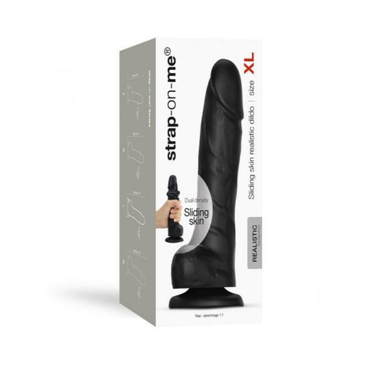 Strap-on-me Sliding Skin Realistic Dual-density Dildo Black Xl