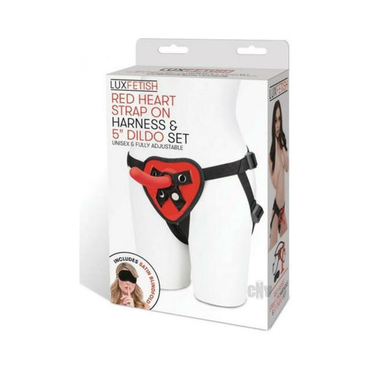 Lux Fetish Red Heart Strap On 5 In. Dildo Set