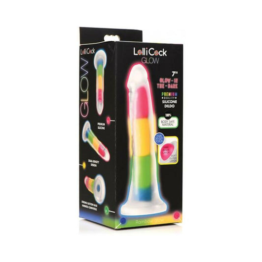 Lollicock Silicone Dildo 7 In. Rainbow Glow In The Dark