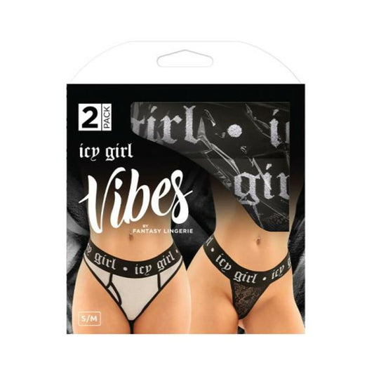 Vibes Icy Girl Buddy Pack 2 Pc. Metallic Boyfriend Brief & Lace Thong L/xl Black/silver