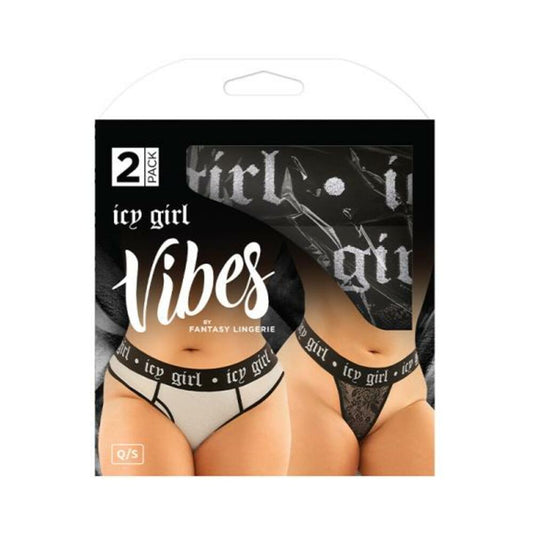 Vibes Icy Girl Buddy Pack 2 Pc. Metallic Boyfriend Brief & Lace Thong Qs Black/silver
