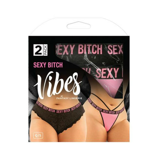 Vibes Sexy Bitch Buddy Pack 2 Pc. Cheeky Lace Panty & Strappy Thong Qs Black/pink