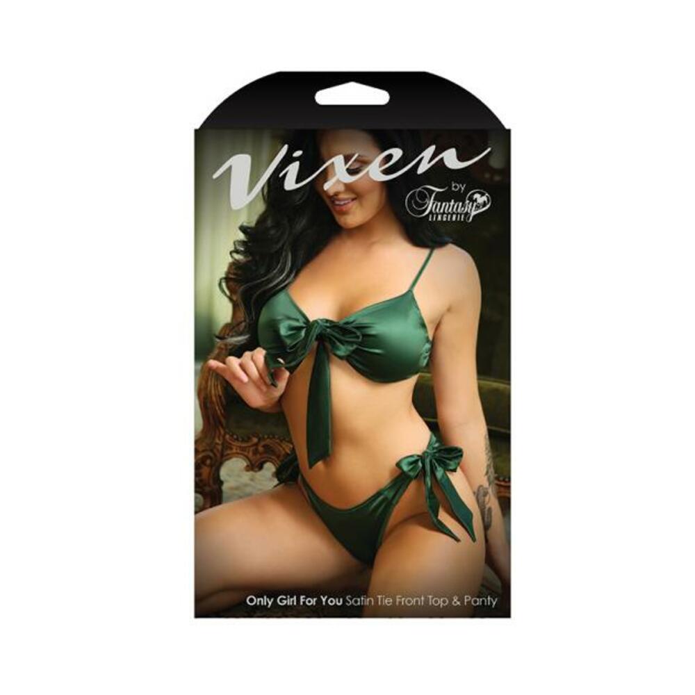 Vixen Only Girl For You Satin Tie-front Top & Matching Panty Emerald O/s