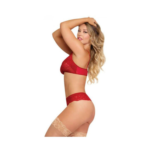 Magic Silk Sugar & Spice Peek-a-boo Bra & Panty Set Red S/m