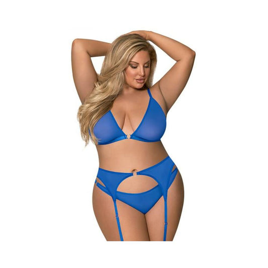 Magic Silk Sassy Bra, Garter & Rouched Panty Cobalt Queen