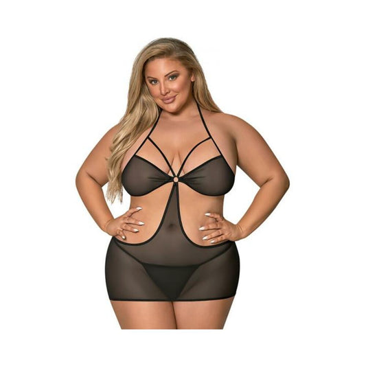 Magic Silk Sassy Cutout Dress & G-string Set Black Queen