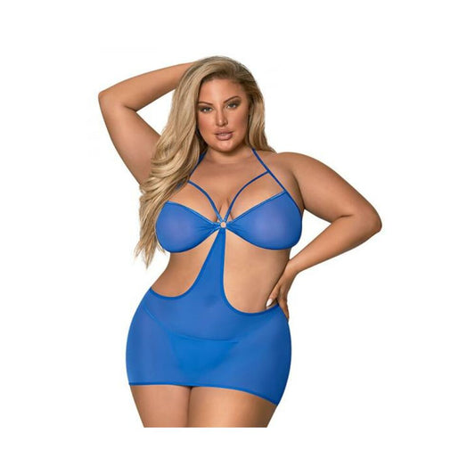 Magic Silk Sassy Cutout Dress & G-string Set Cobalt Queen