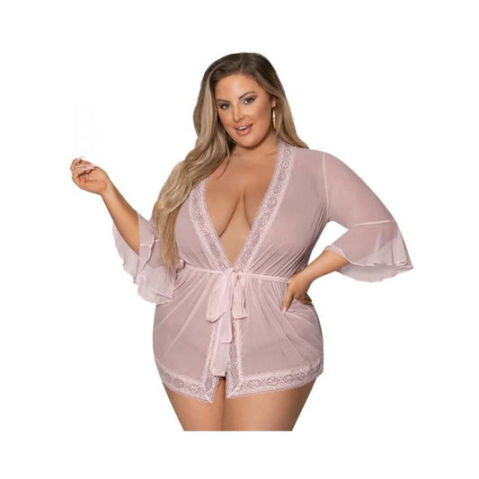 Magic Silk Seabreeze Robe W Lace Trim Blush Queen  Size