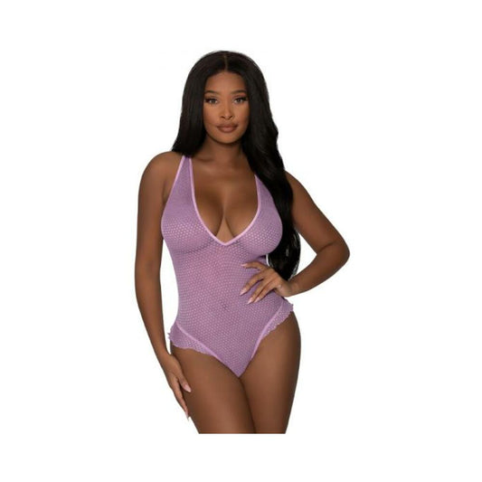Magic Silk Girl Next Door Plunge Teddy Lilac L/xl